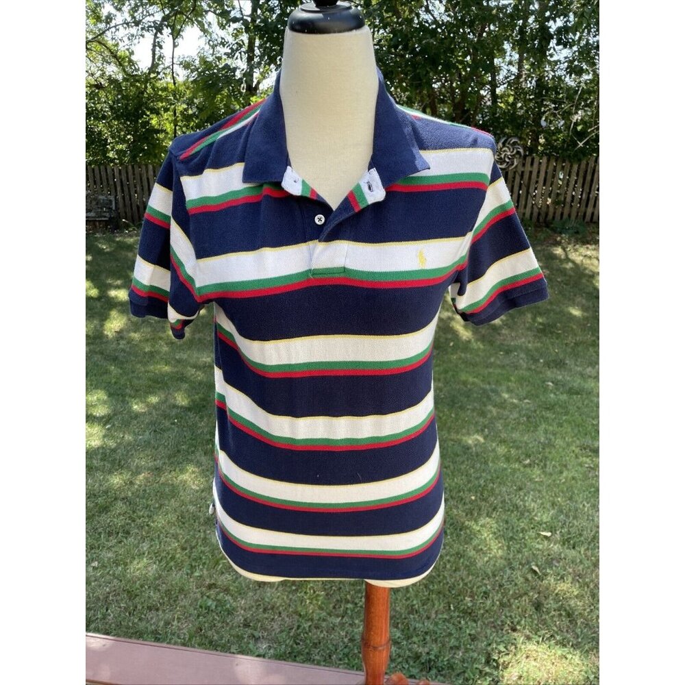 Polo Ralph Lauren Boys L/16/18 Striped Navy/Green/Red/Yellow Cotton Short Sleeve
